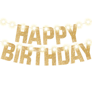 KatchOn, Light Up Happy Birthday Banner Prestrung - 10 Feet, 8 Modes | Happy Birthday Light Up Sign for Backdrop | Light Up Birthday Banner for Happy Birthday Decorations | Gold Happy Birthday Sign
