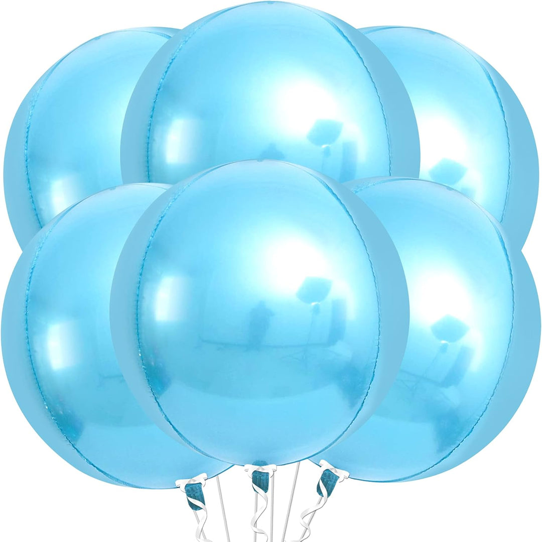 KatchOn, Light Blue Foil Balloons - 22 Inch, Pack of 6 | Sphere Light Blue Metallic Balloons, Baby Shower | Baby Blue Balloons for Gender Reveal, Birthday | Light Blue Mylar Balloons, Shark Balloons
