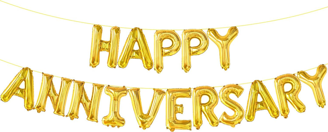 KatchOn, Gold Happy Anniversary Balloons Letters - Huge, 16 Inch | Gold Happy Anniversary Banner for Happy Anniversary Decorations | Gold Happy Anniversary Sign for Anniversary Party Decorations