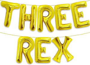 KatchOn, Gold Three Rex Balloons - 16 Inch | Gold Three Rex Birthday Party Decorations | Dinosaur Balloon, 3 Rex Birthday Decorations | Dinosaur Birthday Party Supplies | Dinosaur Party Decorations