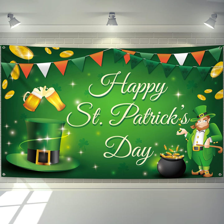 KatchOn, Happy St Patricks Day Banner - XtraLarge, 72x44 Inch, St Patricks Day Backdrops for Photography | St Patricks Day Decorations | Leprechaun Banner for Party | Saint Patricks Day Decorations