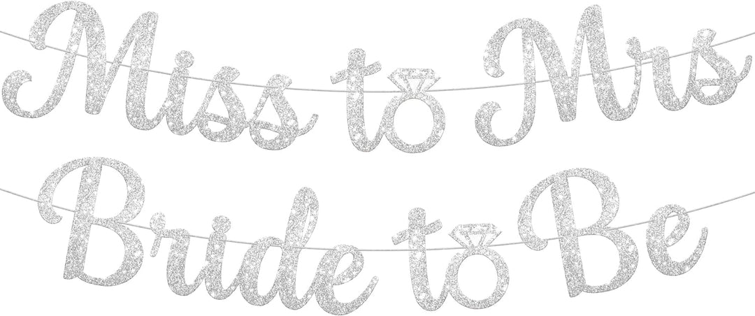 KatchOn, Silver Miss to Mrs Bride to Be Banner - Glitter, 10 Feet, No DIY | Miss to Mrs Banner for Bridal Shower Decorations | Bride To Be Sign, Bachelorette Party Decorations, Bride To Be Decorations