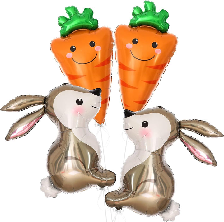 KatchOn, Huge Carrot and Bunny Easter Balloons - 32 Inch, Pack of 4 | Carrot Balloon, Bunny Balloon for Easter Decorations | Easter Mylar Balloons, Easter Party Decorations, Bunny Birthday Decorations