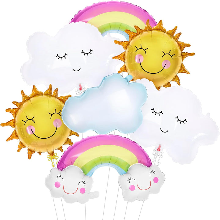 KatchOn, Rainbow, Sun and Clouds Party Balloons Set - 31 Inch, Pack of 7 | Big Rainbow Mylar Balloons, Cloud Balloons for Clouds Decorations | Sun Mylar Balloons for Canticos Birthday Decorations
