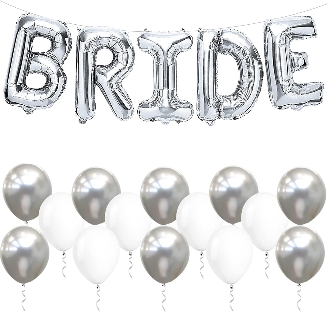 KatchOn, Silver Bride Balloons Set - 16 Inch, Pack of 23 | Bride Decorations | Bride Balloons Silver for Silver Bachelorette Party Decorations | Bachelorette Balloons for Bridal Shower Decorations