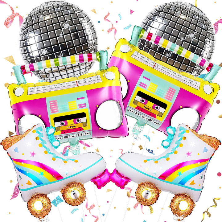 KatchOn, Big Roller Skate Balloon Set - Pack of 6 | Disco Ball Balloons, Boombox Balloon | 90s Balloons, 90s Party Decorations | 80s Balloons, Disco Party Decorations | Roller Skate Balloons For Girls