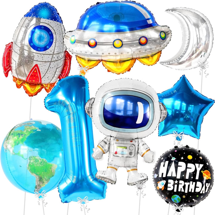 KatchOn, Giant Space Balloons First Birthday Set - 40 Inch, Pack of 8 | First Trip Around The Sun Balloons | Number 1 Balloon, Space Birthday Balloons for 1st Trip Around The Sun Birthday Decorations