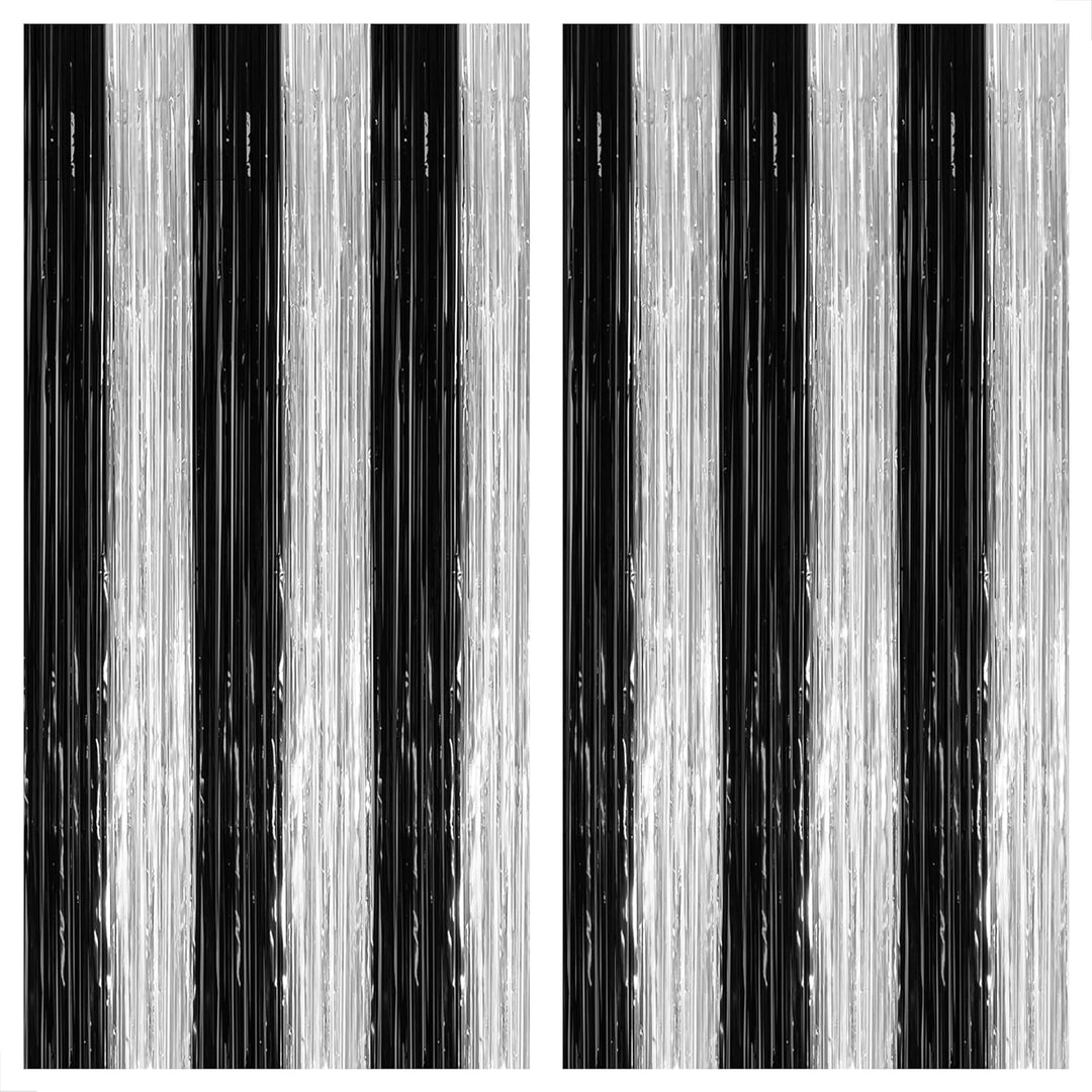 KatchOn, Large Black and Silver Fringe Curtain - Pack of 2 | Black and Silver Streamers for Black and Silver Party Decorations | Black and Silver Fringe, Black and Silver Graduation Decorations