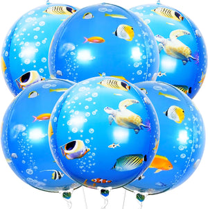 KatchOn, Sea Turtle Balloon for Ocean Birthday - 22 Inch, Pack Of 6 | Ocean Balloons for Under The Sea Party Decorations | Round 4D Under The Sea Balloons for Ocean Theme Birthday Party Decorations