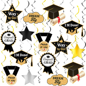 KatchOn, Graduation Hanging Swirls - Pack of 46 | Graduation Hanging Decorations 2024 Graduation Party Decorations | Black and Gold Graduation Decorations 2024 | Graduation Decorations Class of 2024
