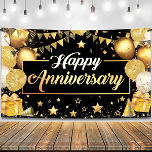 KatchOn, Happy Anniversary Banner Black and Gold - XtraLarge, 72x44 Inch | Happy Anniversary Decorations for Party, Happy Anniversary Backdrop | Happy Anniversary Sign, Wedding Anniversary Decorations