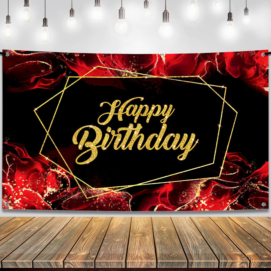 KatchOn, Red and Black Happy Birthday Banner - XtraLarge 72x44 Inch | Red and Black Birthday Decorations | Happy Birthday Wall Banner for Black and Red Birthday Decor | Red and Black Party Decorations