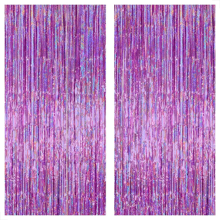 KatchOn, Iridescent Purple Fringe Curtain - 8x3.25 Feet, Pack of 2 | Purple Streamers for Mermaid Birthday Decorations | Purple Party Decorations | Valentine Decorations, Purple Birthday Decorations