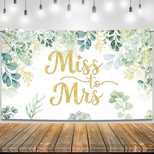 KatchOn, Green Miss To Mrs Banner - XtraLarge 72x44 Inch | Miss To Mrs Backdrop for Bachelorette Party Decorations | Tropical Bridal Shower Decorations | Floral Leaf Bridal Shower Photo Booth Backdrop
