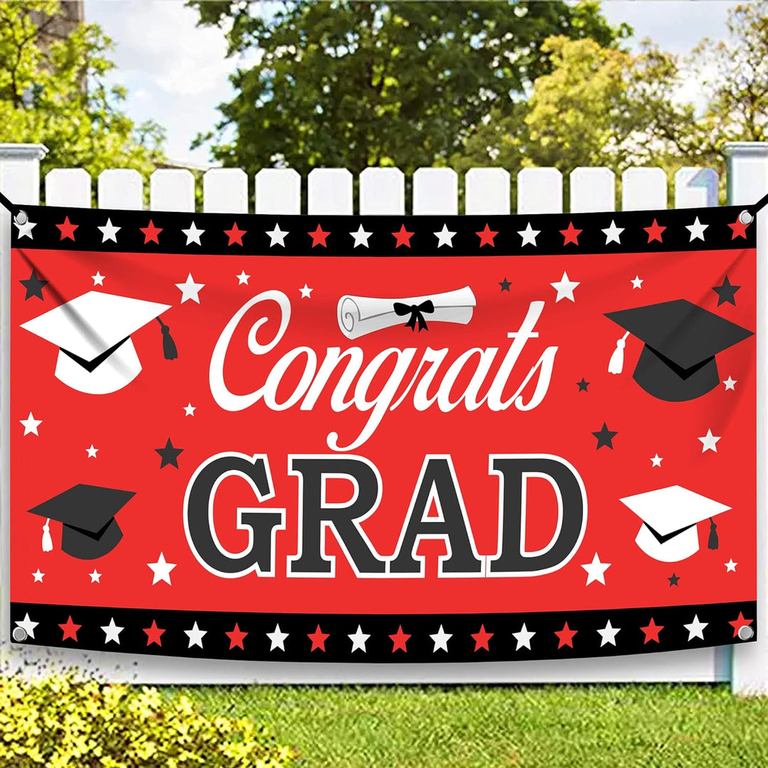 KatchOn, XtraLarge Congrats Grad Banner Red - 72x44 Inch | Graduation Banner Class of 2024 for 2024 Graduation Party Decorations | Graduation Backdrop 2024, Red Graduation Decorations Class of 2024