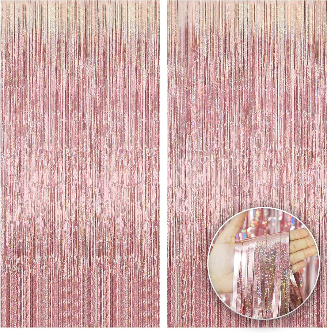 KatchOn, Iridescent Pinkish Purple Foil Fringe Curtain - 3.2x8 Feet, Pack of 2 | Pink Backdrop Curtain for Mermaid Birthday Decorations | Purple Tinsel | Purple Fringe Curtain, Purple Party Decoration
