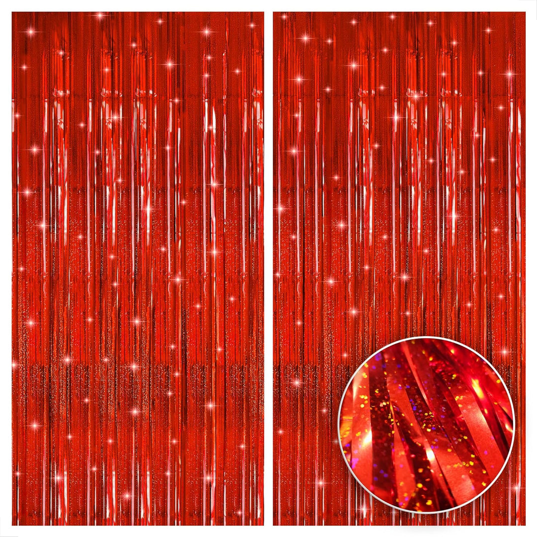 KatchOn, Iridescent Red Backdrop Curtain - 6.4x8 Feet, Pack of 2 | Red Streamers for Red Party Decorations | Red Fringe Backdrop, Carnival Decorations | Valentine Backdrop, Valentines Day Decorations
