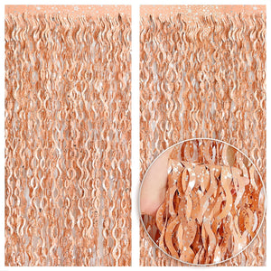 KatchOn, XtraLarge Wave Rose Gold Fringe Curtain - 6.4x8 Feet, Pack of 2 | Rose Gold Backdrop for Bachelorette Party Decorations | Rose Gold Streamers, Rose Gold Decorations | Rose Gold Party Supplies