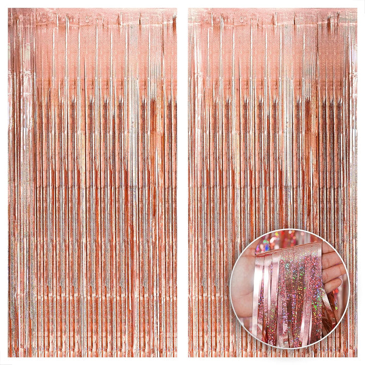KatchOn, Iridescent Rose Gold Fringe Curtain - XtraLarge, 6.4x8 Feet, Pack of 2 | Rose Gold Streamers for Bachelorette Party Decorations | Rose Gold Birthday Fringe for Rose Gold Party Decorations