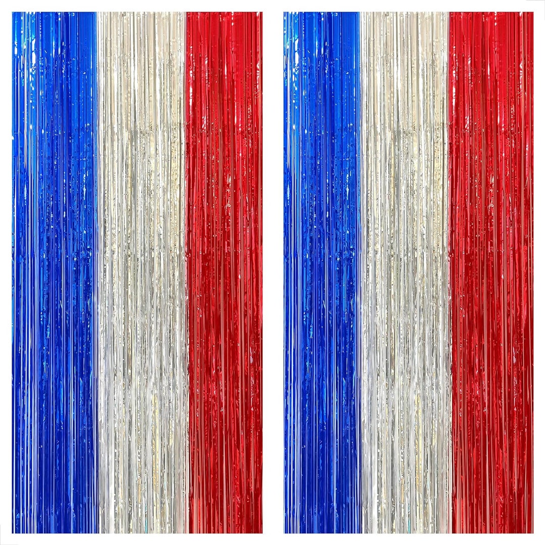 KatchOn, Red White and Blue Streamers - XtraLarge, 8x6.4 Feet, Pack of 2 | Red White and Blue Decorations | French Decorations | Red White and Blue Fringe Curtain for White Trash Party Decorations