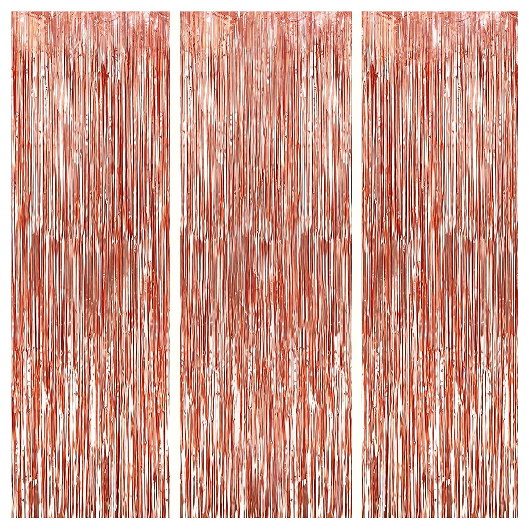 KatchOn, Rose Gold Fringe Curtain - XtraLarge 8x3.2 Feet, Pack of 3 | Rose Gold Backdrop for Birthday Party | Rose Gold Party Decorations | Rose Gold Tinsel Backdrop for Bachelorette Party Decorations