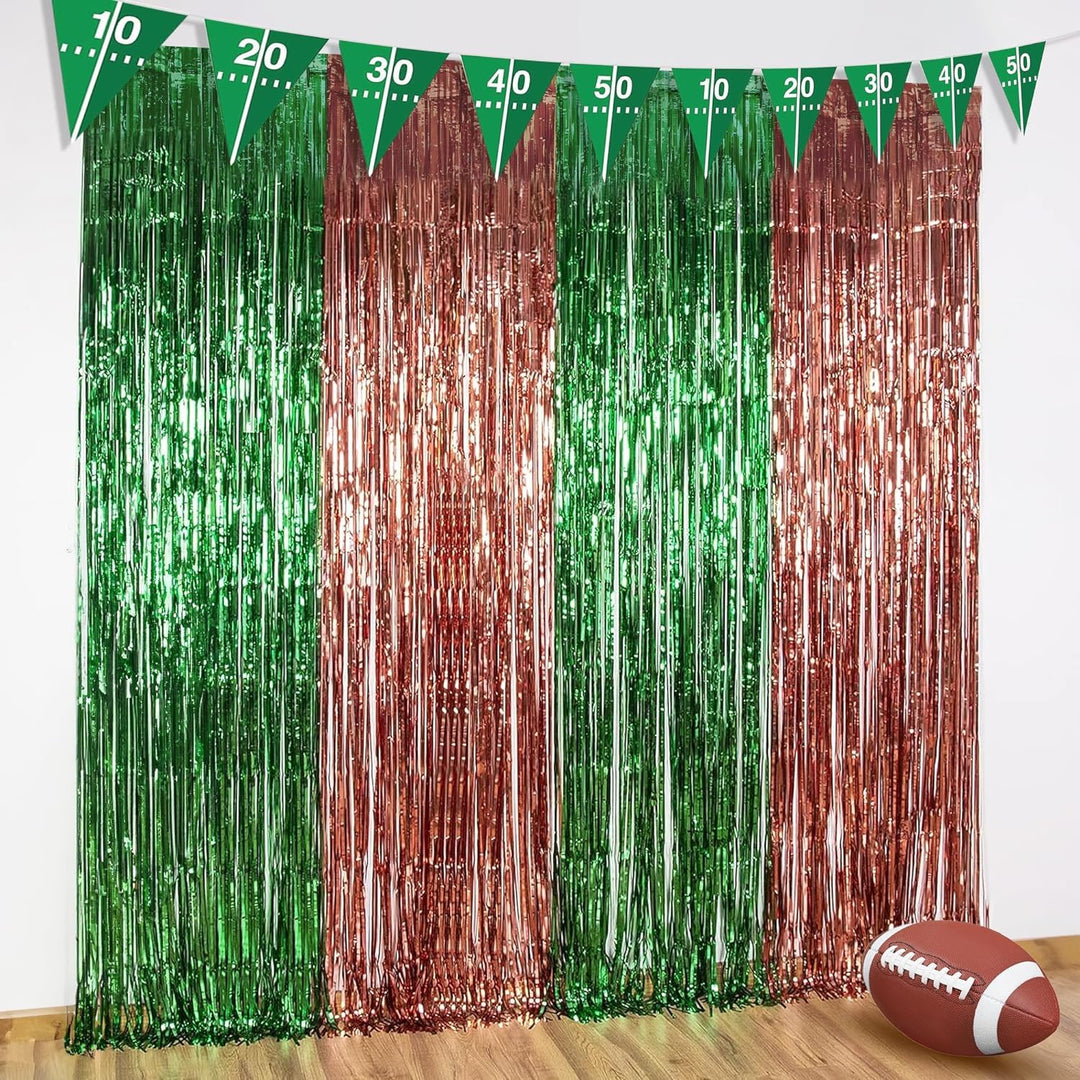KatchOn, XtraLarge 13x8 Feet Green and Brown Football Backdrop - Pack of 4 Football Fringe Curtain | Football Streamers, Football Party Backdrop | Super Football Bowl Sunday Football Party Decorations