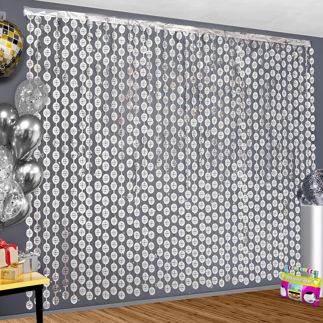 KatchOn, Silver Disco Ball Curtain - XtraLarge, 6.5 Feet, Pack of 2 | Silver Streamers Backdrops for Photoshoot | Disco Ball Backdrop for Parties, Silver Foil Fringe Curtain, Disco Party Decorations