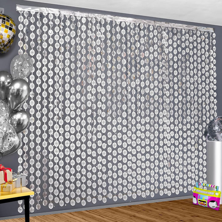 KatchOn, Silver Disco Ball Curtain - XtraLarge, 6.5 Feet, Pack of 2 | Silver Streamers Backdrops for Photoshoot | Disco Ball Backdrop for Parties, Silver Foil Fringe Curtain, Disco Party Decorations