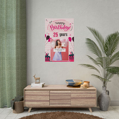 Happy Birthday Black & Pink Glam - Customizable 'Years' and 'Photo' Poster