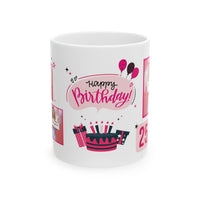 Happy Birthday Black & Pink Glam - Customizable 'Years' and 'Photo' Ceramic Mug