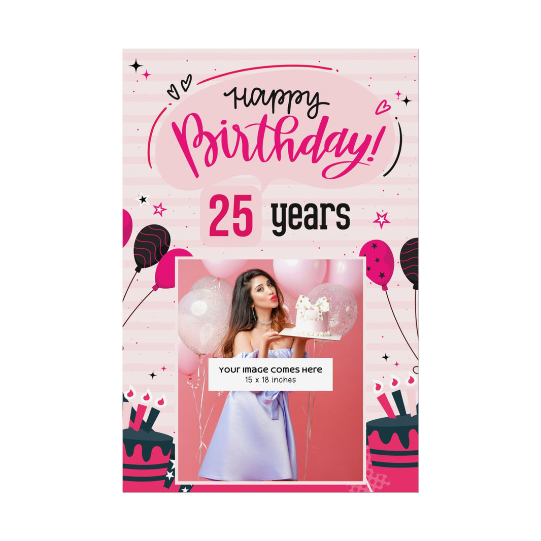 Happy Birthday Black & Pink Glam - Customizable 'Years' and 'Photo' Poster