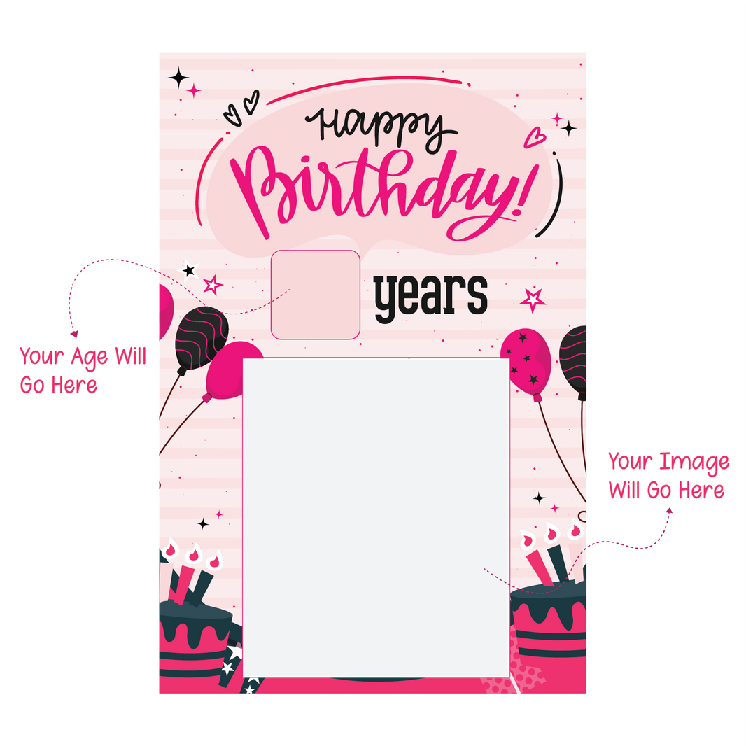 Happy Birthday Black & Pink Glam - Customizable 'Years' and 'Photo' Poster