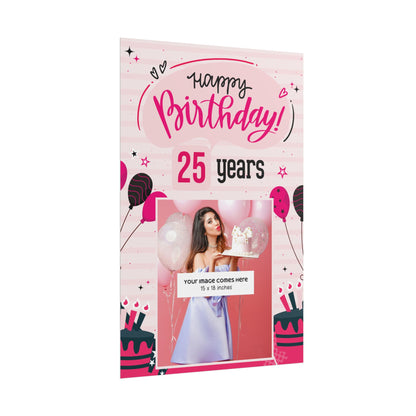 Happy Birthday Black & Pink Glam - Customizable 'Years' and 'Photo' Poster