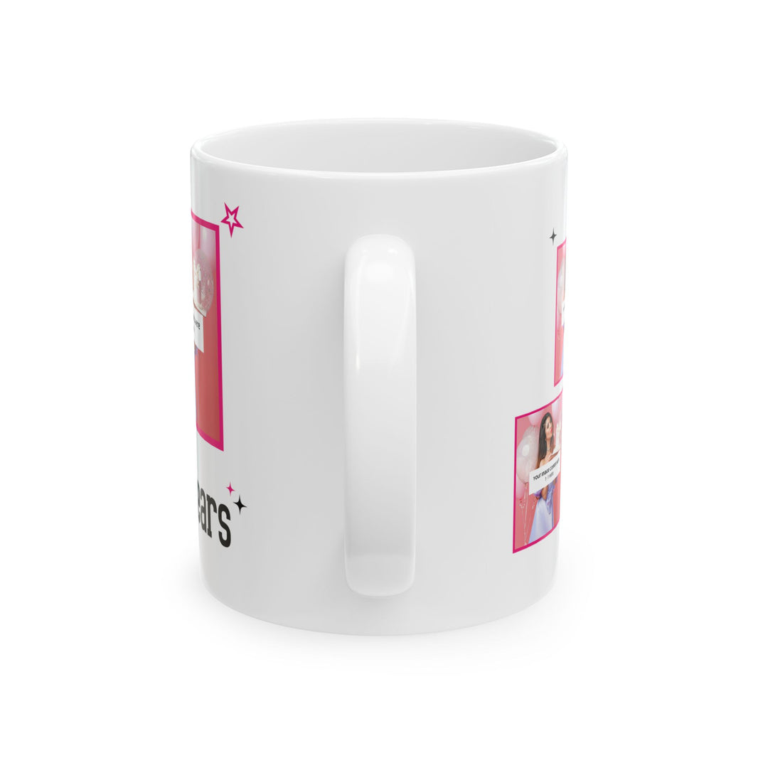 Happy Birthday Black & Pink Glam - Customizable 'Years' and 'Photo' Ceramic Mug