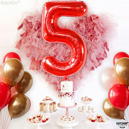 KatchOn, Red Number 5 Balloon - 40 Inch | Happy 5th Birthday Balloons, 5 Year Old Birthday Balloons | Mylar 5 Year Old Balloon For Boy | Red 5 Balloon Numbers for 5th Birthday Decorations for Boys