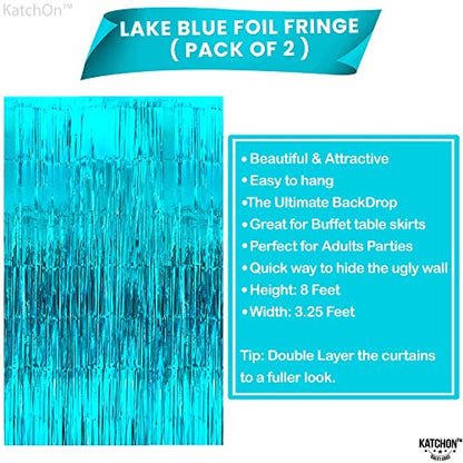 KatchOn, XtraLarge Blue Foil Fringe Curtain - 3.2x8 Feet, Pack of 2 | Blue Water Streamer Backdrop for Beach Party Decorations | Under The Sea Party Decorations | Blue Summer Decorations for Party
