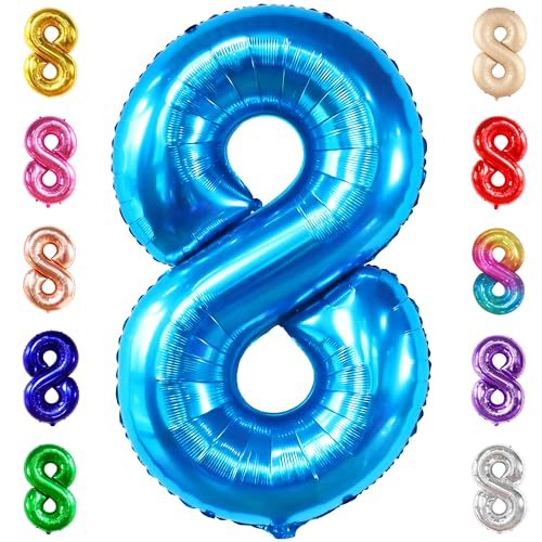 KatchOn, Giant Blue 8 Balloon - 40 Inch | Blue 8 Number Balloon| 8 Birthday Balloon, 8th Birthday Decorations | Number 8 Balloon Blue for Blue 8 Year Old Boy Birthday Decorations