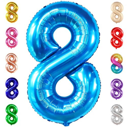 KatchOn, Giant Blue 8 Balloon - 40 Inch | Blue 8 Number Balloon| 8 Birthday Balloon, 8th Birthday Decorations | Number 8 Balloon Blue for Blue 8 Year Old Boy Birthday Decorations