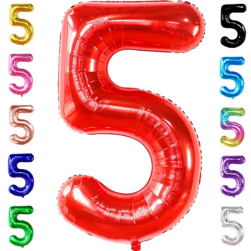 KatchOn, Red Number 5 Balloon - 40 Inch | Happy 5th Birthday Balloons, 5 Year Old Birthday Balloons | Mylar 5 Year Old Balloon For Boy | Red 5 Balloon Numbers for 5th Birthday Decorations for Boys