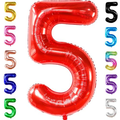 KatchOn, Red Number 5 Balloon - 40 Inch | Happy 5th Birthday Balloons, 5 Year Old Birthday Balloons | Mylar 5 Year Old Balloon For Boy | Red 5 Balloon Numbers for 5th Birthday Decorations for Boys