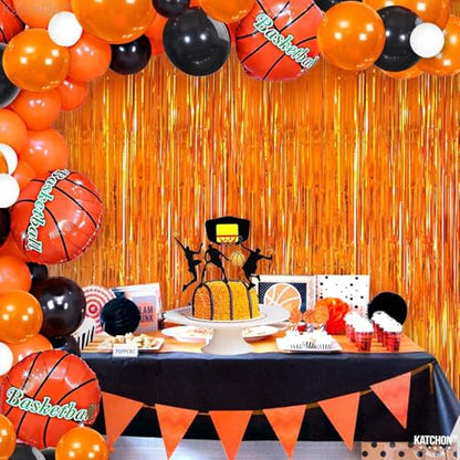 KatchOn, XtraLarge Orange Fringe Backdrop Curtain - 3.2x8 Feet, Pack of 2 | Orange Streamers for Basketball Party Decorations, Birthday Decorations, Graduation Decorations 2025 | Basketball Backdrop