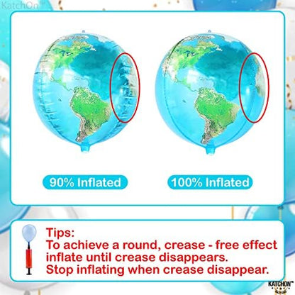 KatchOn, Globe Balloons for Earth Day Decorations - Huge 22 Inch, Pack of 6 | 4D World Map Balloons | Earth Balloons for Party | World Balloons for Globe Decorations, Bon Voyage Party Decorations