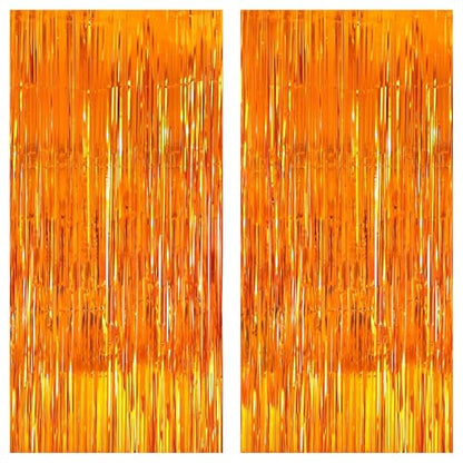 KatchOn, XtraLarge Orange Fringe Backdrop Curtain - 3.2x8 Feet, Pack of 2 | Orange Streamers for Basketball Party Decorations, Birthday Decorations, Graduation Decorations 2025 | Basketball Backdrop