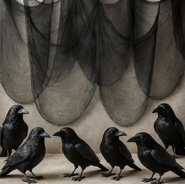 KatchOn Halloween Creepy Cloth and Crows, Black Cheesecloth - Pack of 7
