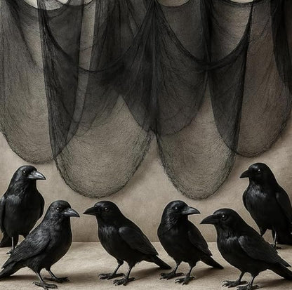 KatchOn Halloween Creepy Cloth and Crows, Black Cheesecloth - Pack of 7