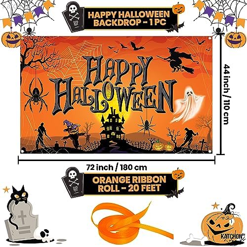 KatchOn Orange Happy Halloween Banner 72x44 Inch