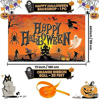 KatchOn Orange Happy Halloween Banner 72x44 Inch