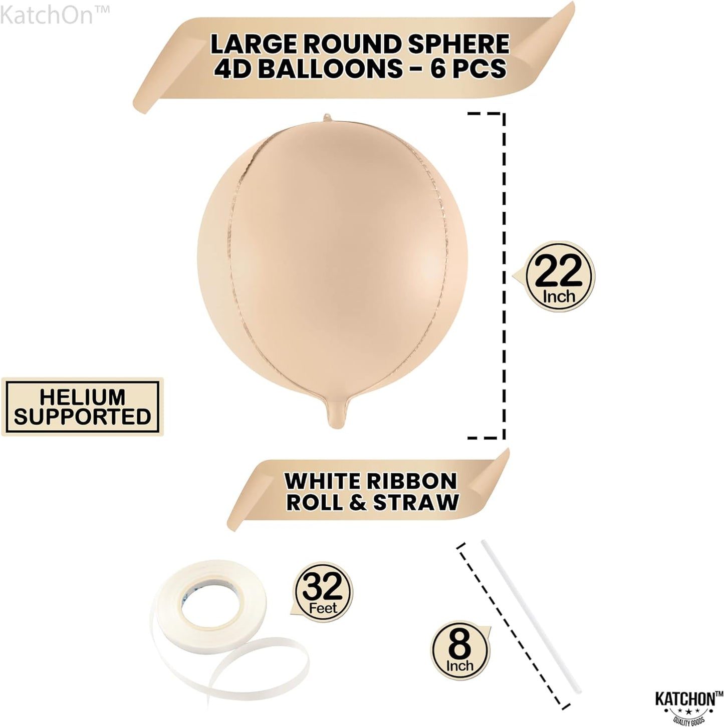 KatchOn, Big 22 Inch Beige Balloons Set - Pack of 6, Beige Mylar Balloons | Taupe Balloons for Neutral Party Decorations | Beige Party Decorations | Light Brown Balloons for Bridal Shower Decorations