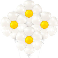 Katchon, Large White Daisy Balloons - 4pcs, 45 Inch | Pack of 4 | Groovy Party Decorations | Flower Balloon for Bachelorette Party Decorations | Groovy Mylar Balloons | Daisy Party Decorations