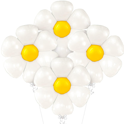 Katchon, Large White Daisy Balloons - 4pcs, 45 Inch | Pack of 4 | Groovy Party Decorations | Flower Balloon for Bachelorette Party Decorations | Groovy Mylar Balloons | Daisy Party Decorations